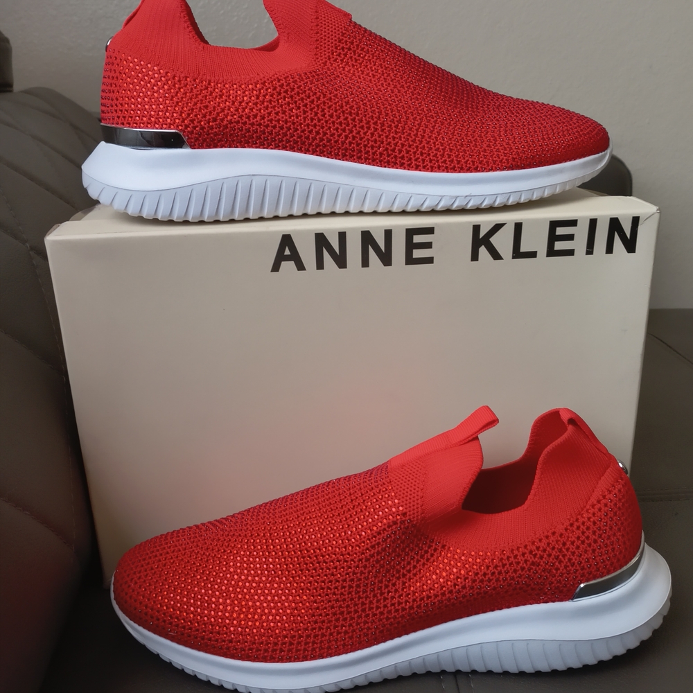 Anne Klein Red Rhinestone Slip-On Loafers